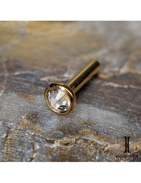 Barre de Labret avec cabochon de zircon intégré - titane pvd gold 1.2 mm threadless Invictus