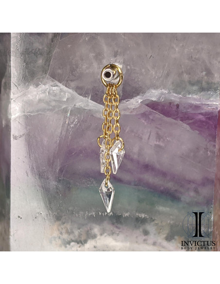 Charme chainettes en titane pvd or 24 carats et 3 zircons Kunai Invictus