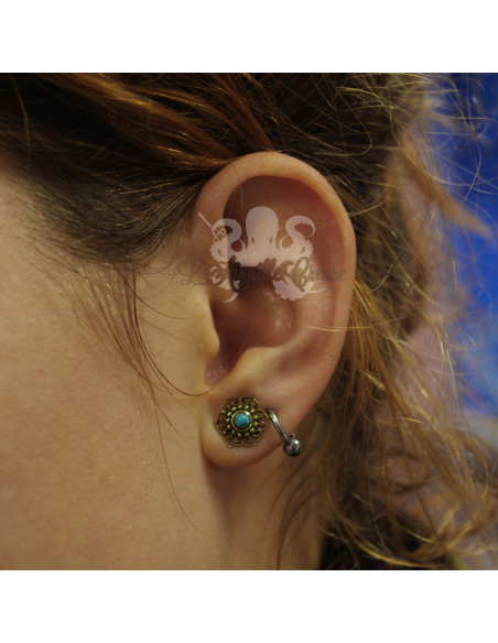 Paire de boucles d'oreilles Fleur en bronze & Turquoise