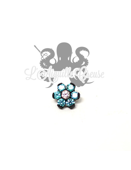 Fleur pour micro dermal en titane pvd noir orné de Swarovski