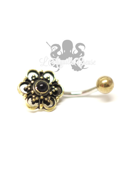 Bijou de nombril Fleur en bronze & pierre fine