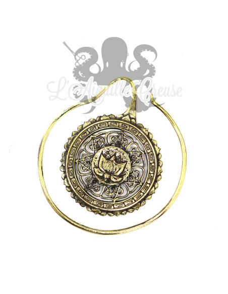 Boucle d'oreille / Accessoire pour tunnel Mandala & lotus, en Bronze