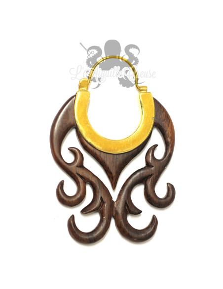 Paire de boucles d'oreilles en bronze & en bois