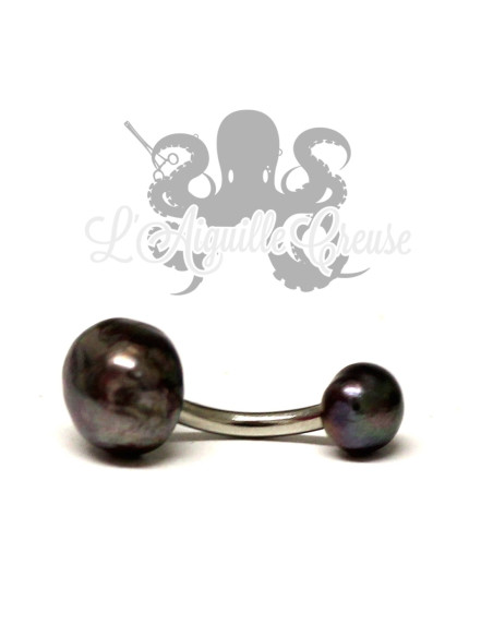 Bijou de nombril Perles noires véritables et acier chirurgical 316L