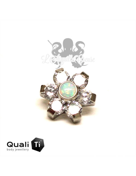 Fleur QualiTi en titane, opale synthétique & zircons - 6.7 mm