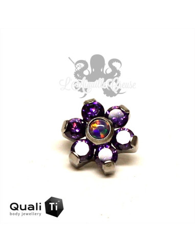 Fleur QualiTi en titane, opale synthétique & zircons - 6.7 mm