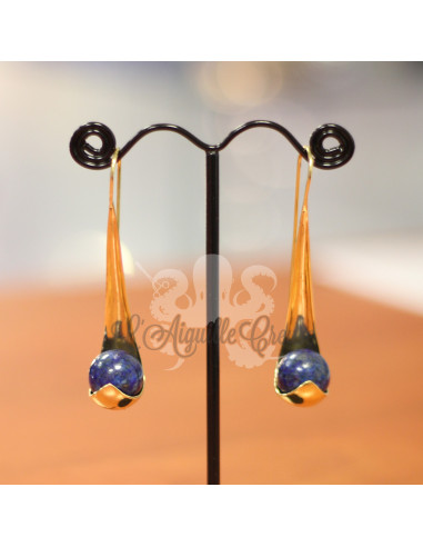 Paire de boucles d'oreilles en bronze & Lapis Lazuli