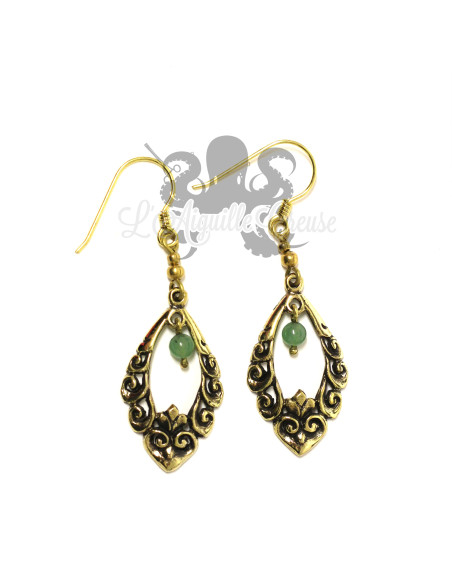 Paire de boucles d'oreilles en bronze et jade