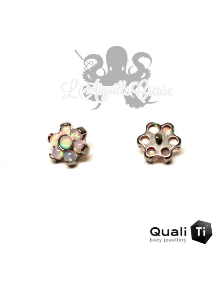 Fleur QualiTi en titane & opales synthétiques - 5 mm pour 1.2 mm