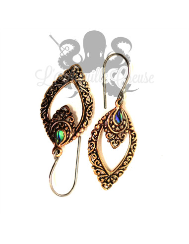 Paire de boucles d'oreilles en bronze cuivré & abalone