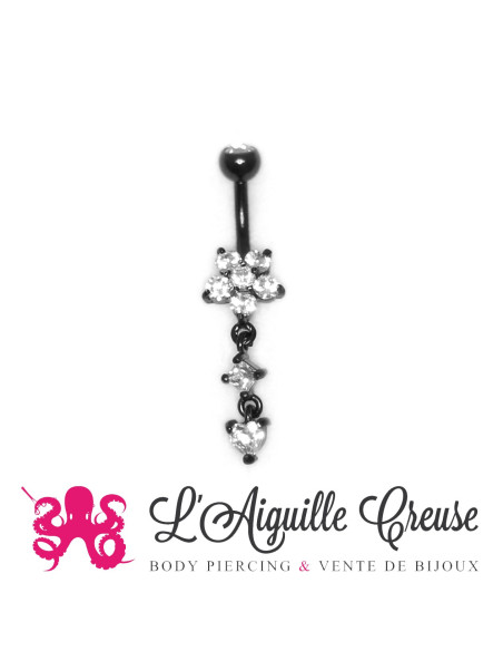 Bijou de nombril Fleur pvd noir