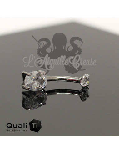 Bijou de nombril Zircon Oval QualiTi en Titane implantable