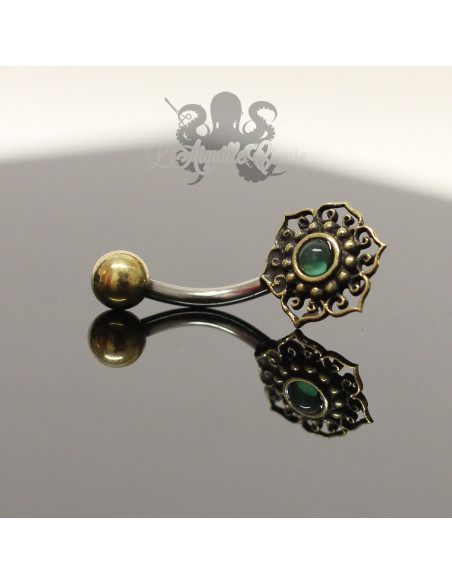Bijou de nombril Fleur en bronze & pierre fine
