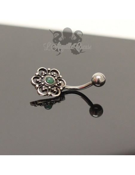 Bijou de nombril Fleur en argent 925 & pierre fine