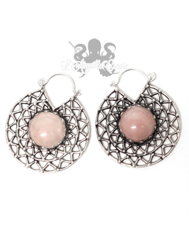 Paire de boucles d'oreilles plaqué Argent 925 & Quartz rose