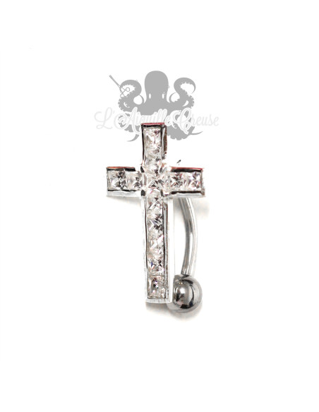 Bijou de nombril Croix en argent 925, banane en acier chirurgical 316L