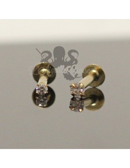 Labret en or jaune 14 carats & diamant blanc griffé threadless