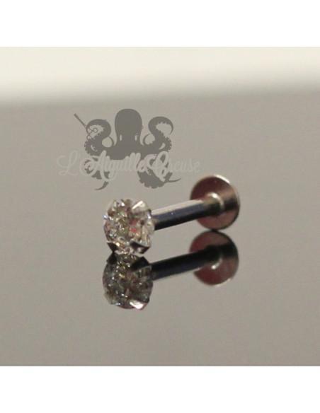 Labret en or blanc 14 carats & zircon blanc griffé threadless