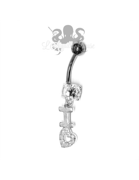Bijou de nombril I love en argent 925, banane en acier chirurgical