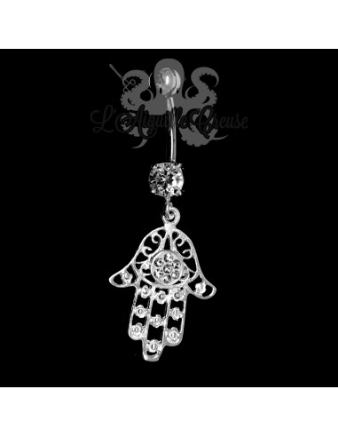 Bijou de nombril Main de Fatma en argent 925, banane en acier chirurgical