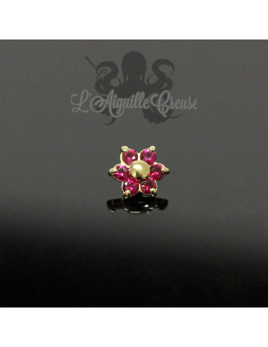 Fleur en Or 18 carats & Rubis, pour bijou en 1 ou 1.2 mm