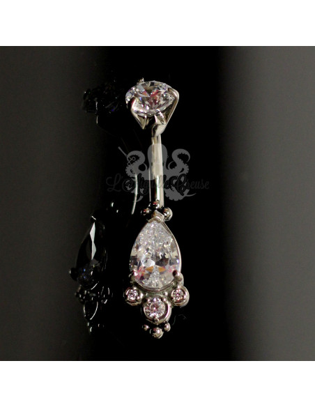 Bijou de nombril en fonte d'acier & zircons
