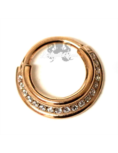 Anneau plaqué or rose segmenté & zircons, ouverture facile
