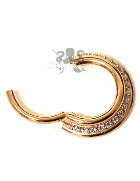 Anneau plaqué or rose segmenté & zircons, ouverture facile