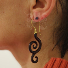 Paire de boucles d'oreilles en bronze & en bois