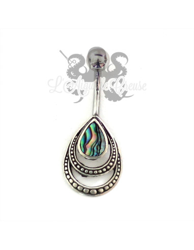 Bijou de nombril en argent 925 & abalone, banane en acier chirurgical 316L