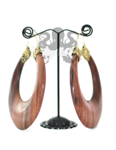 Paire de boucles d'oreilles en bronze & en bois