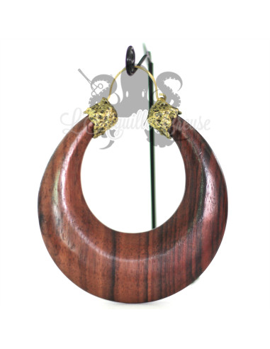 Paire de boucles d'oreilles en bronze & en bois