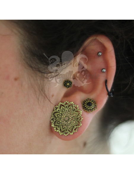 Paire de boucles d'oreilles Fleur en bronze & Onyx