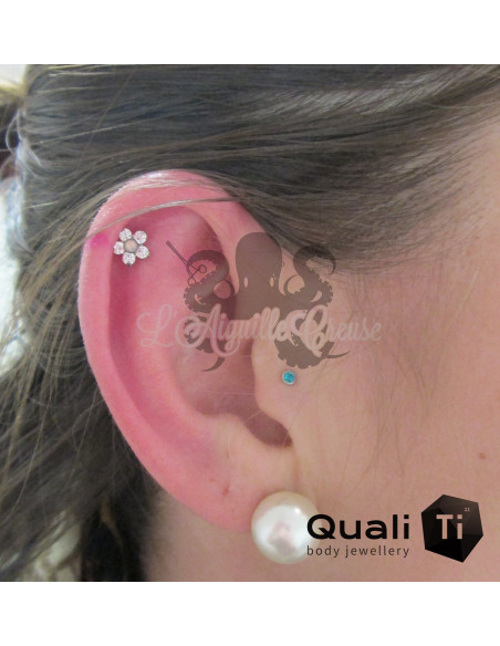 Fleur QualiTi en titane, opale synthétique & zircons - 6.7 mm pour 1.2 mm