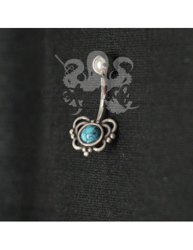 Bijou de nombril en argent 925 & turquoise, banane en acier chirurgical 316L