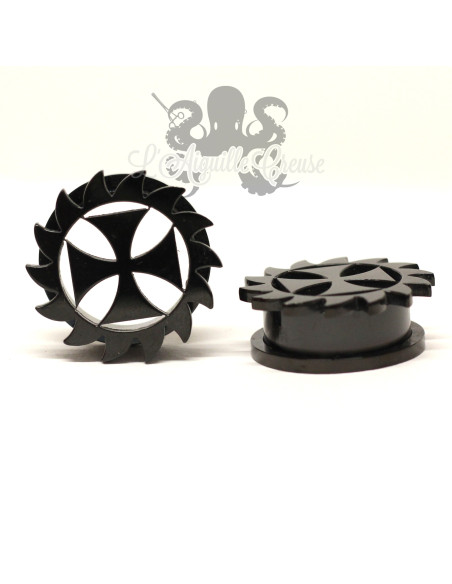 Tunnel Croix de Malte dentée en acier chirurgical pvd noir