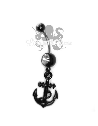Bijou de nombril Ancre marine pvd noir