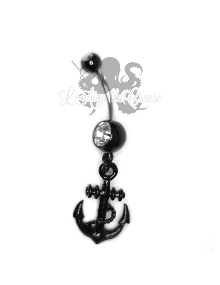 Bijou de nombril Ancre marine pvd noir