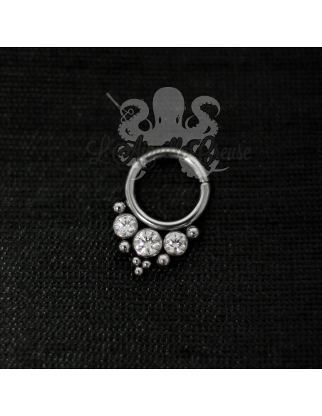 Anneau segmenté en titane Devil Heart et cristaux Swarovski, ouverture facile