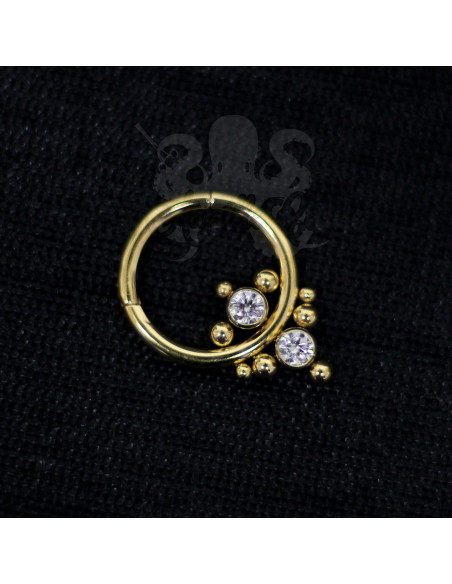 Anneau segmenté en titane pvd or Devil Heart et cristaux Swarovski, ouverture facile