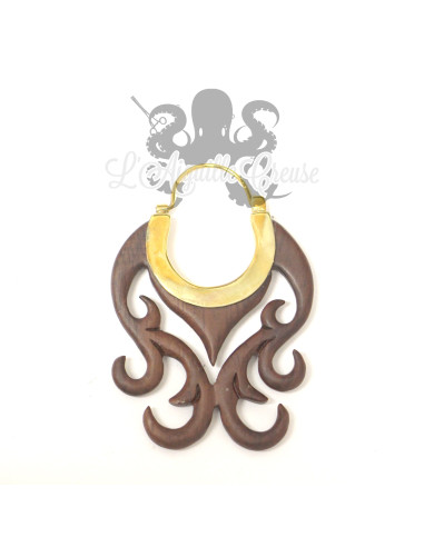 Paire de boucles d'oreilles en bronze & en bois