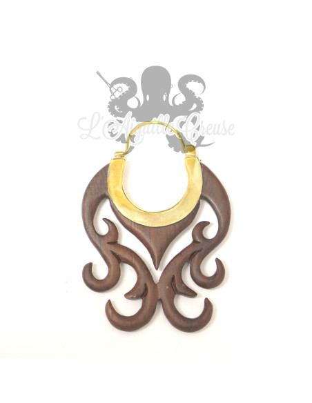 Paire de boucles d'oreilles en bronze & en bois