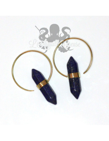 Paire de boucles d'oreilles en bronze  et Lapis Lazuli