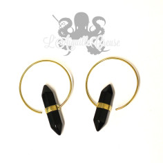Paire de boucles d'oreilles en bronze  et Onyx