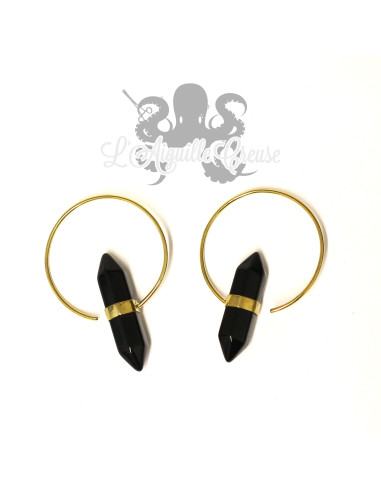 Paire de boucles d'oreilles en bronze  et Onyx