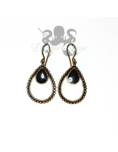 Paire de boucles d'oreilles en bronze et nacre noir