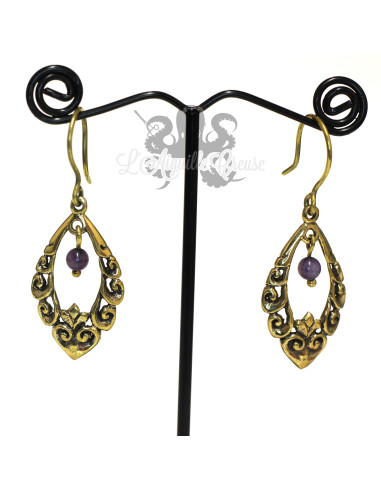 Paire de boucles d'oreilles en bronze et améthyste