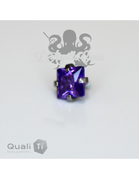 Zircon griffé  "Princesse Cut" QualiTi en titane - pour 1.2 mm