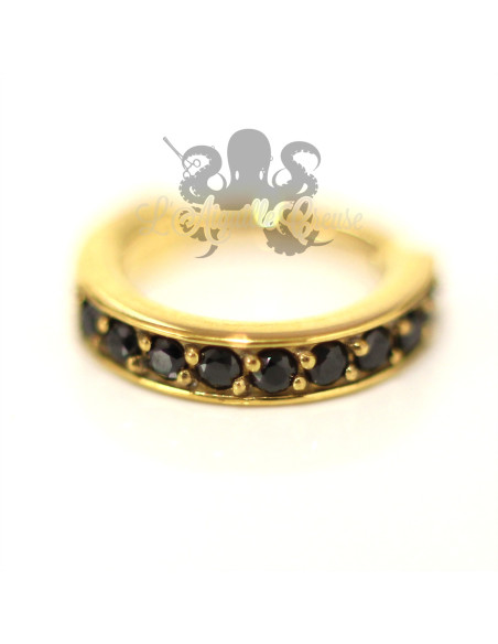 Anneau segmenté pvd or 24 carats orné de zircons, ouverture facile