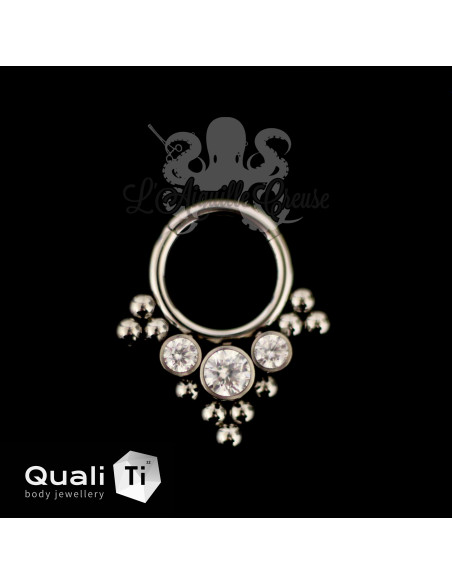 Anneau segmenté en titane QualiTi et zircons cubiques, ouverture facile 'Crystelle'